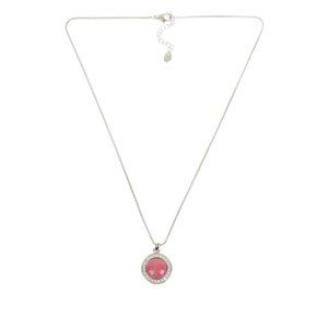 Colleen Lopez Pink Rhodonite Cabochon and White Topaz Gold-tone Pendant 18"